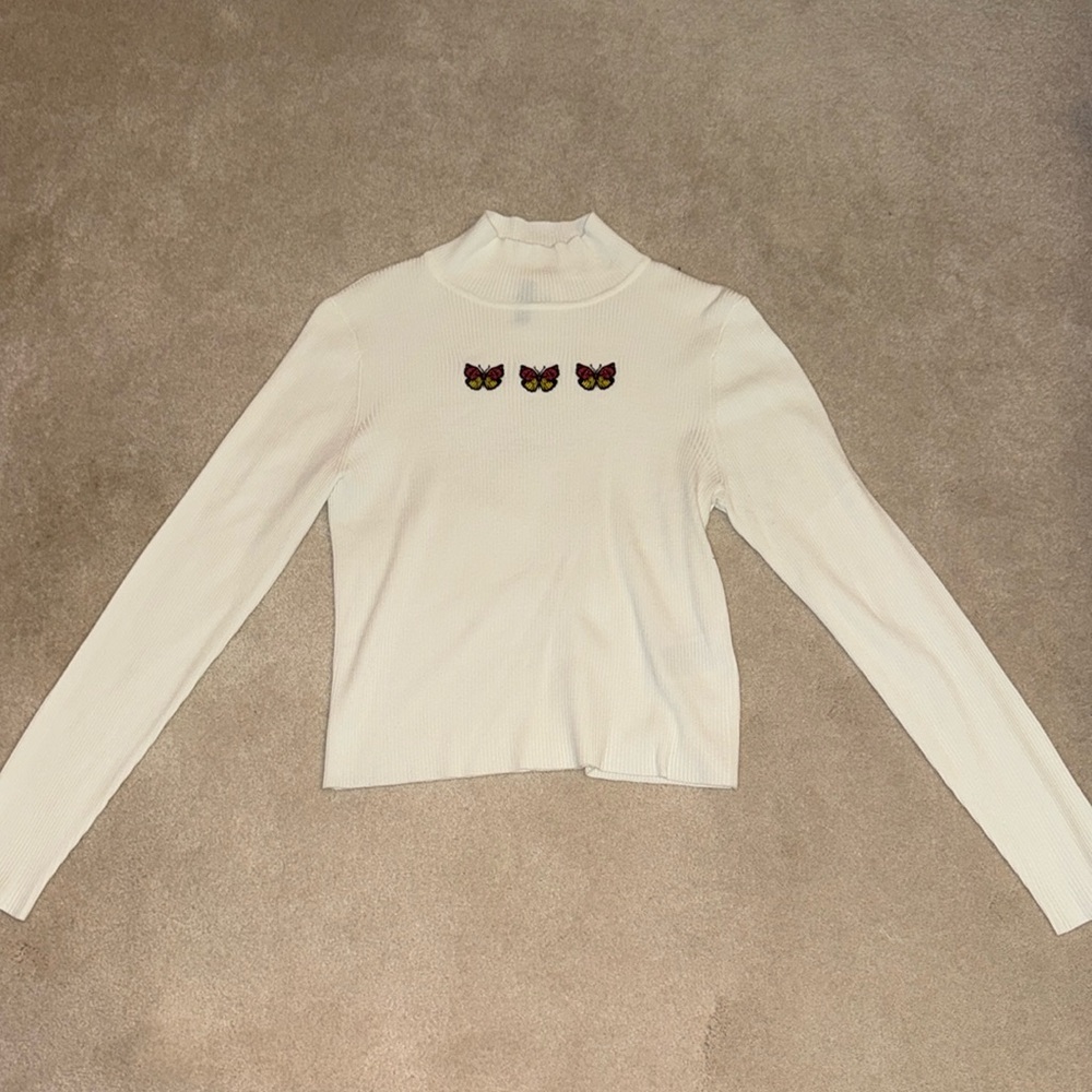 H&M white large long sleeve/turtleneck with 3 butterflies on front